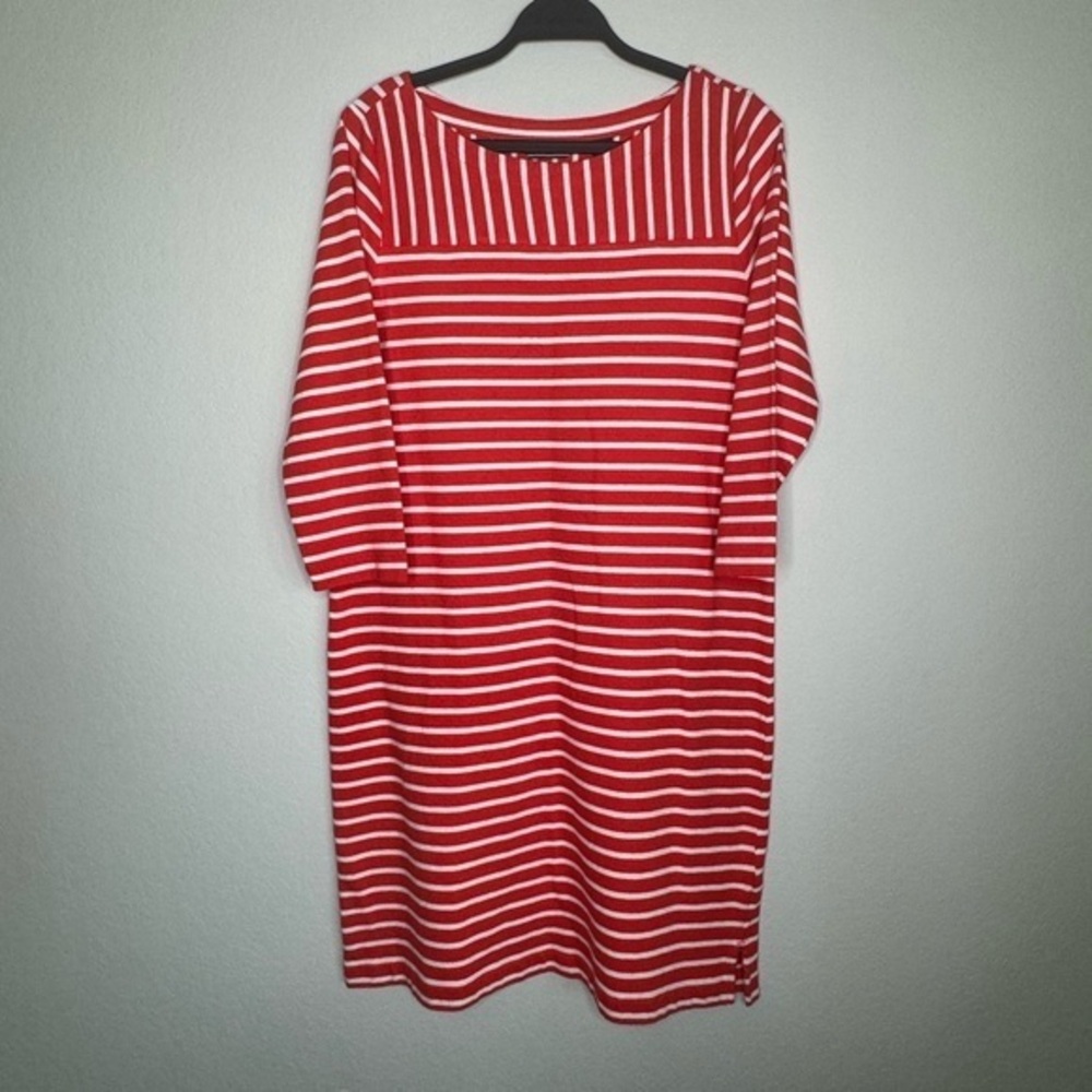 Land's End Coral‎ White Breton Striped Sailor Dress- Sz M (10-12)